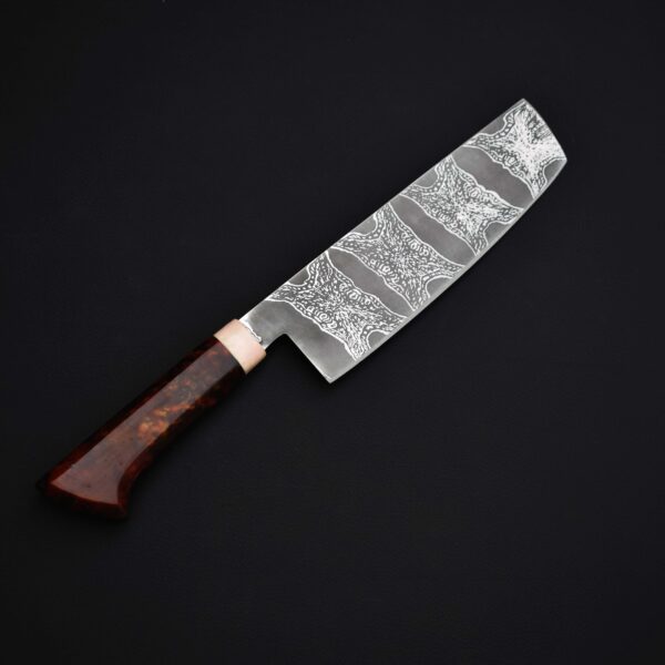 Hand-Forged Damascus Nakiri Knife with Leather Sheath – Professional Japanese-Style Vegetable Cleaver