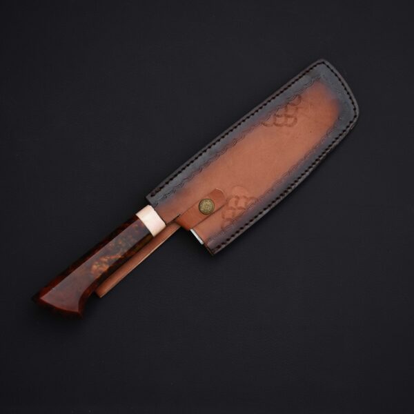 Hand-Forged Damascus Nakiri Knife with Leather Sheath – Professional Japanese-Style Vegetable Cleaver