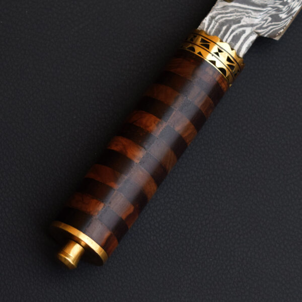 Damascus Steel Hunting Knife with Exotic Wood Handle & Brass Guard – Handcrafted With Leather Sheath