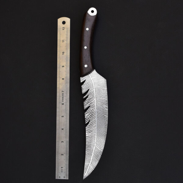 Custom Hand-Forged Hunting Knife with Etched Stainless Steel Blade – Full Tang with Wooden Handle