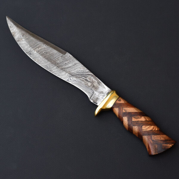 Handmade Damascus Steel Bowie Knife – Exotic Wood Handle & Leather Sheath