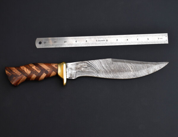 Handmade Damascus Steel Bowie Knife – Exotic Wood Handle & Leather Sheath