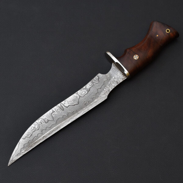 Premium Handmade Damascus Steel Bowie Knife with Leather Sheath – Full Tang Hunting & Survival Knife