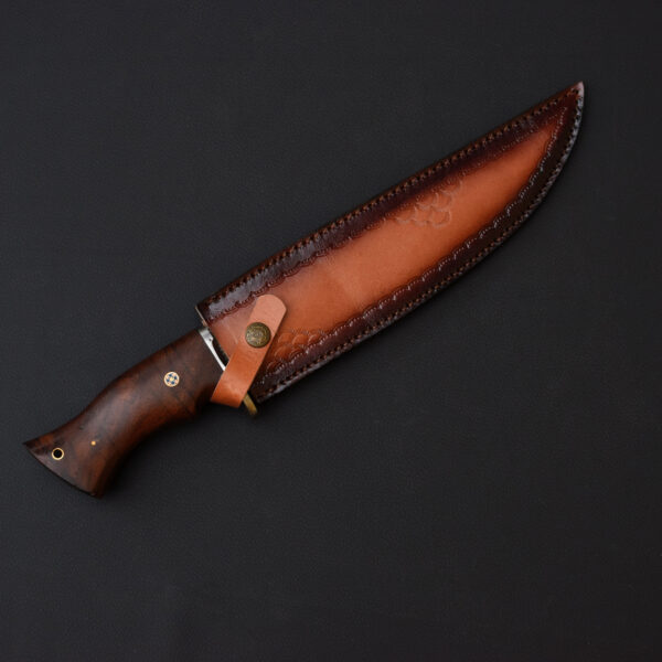 Premium Handmade Damascus Steel Bowie Knife with Leather Sheath – Full Tang Hunting & Survival Knife
