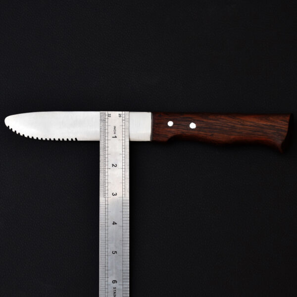 Handmade Serrated Camping Knife with Wooden Handle & Black Leather Sheath – Outdoor Utility & Bushcraft Tool