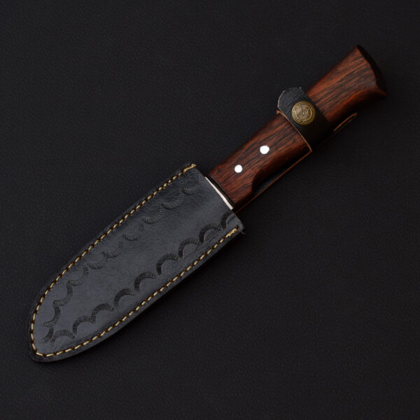 Handmade Serrated Camping Knife with Wooden Handle & Black Leather Sheath – Outdoor Utility & Bushcraft Tool