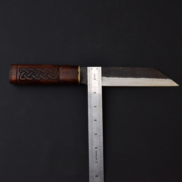 Handmade Tanto Knife with Celtic Wood Handle & Leather Sheath – High Carbon Steel Blade